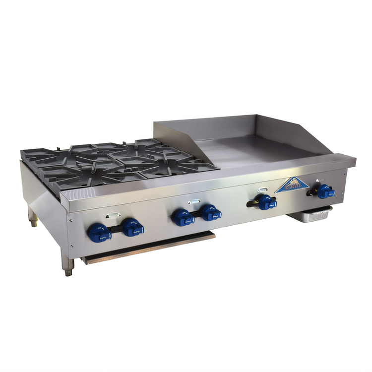 Product image #1 for Comstock-Castle 48-Inch Countertop Gas Char-Broiler/Griddle Combination with 24-Inch Griddle and 24-Inch Lava Broiler