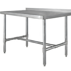 Thumbnail image #1 for Klinger's Trading HBST3096 96-Inch x 30-Inch Stainless Steel Open Base Work Table with 2-Inch Rear Up-Turn