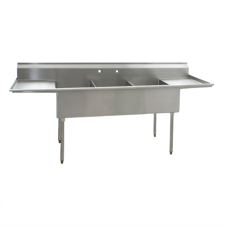 Product image #1 for Eagle Group Three-Compartment Utility Sink with Double Drainboards, 120-1/4-Inch W x 28-Inch D, 16-Gauge 304 Stainless Steel