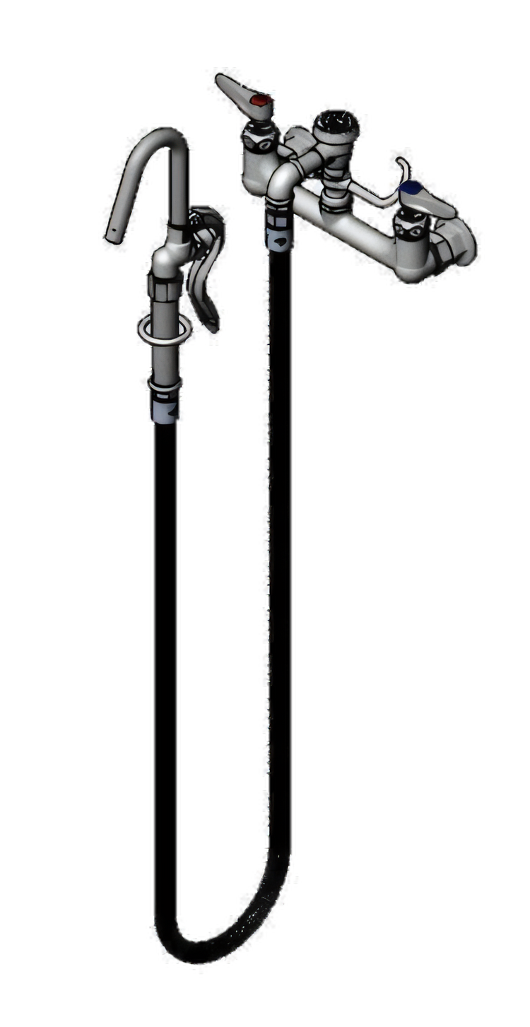 Product image #1 for T&S Brass B-0612 Wall-Mount Pot & Kettle Filler Mixing Faucet, 8-Inch Centers, 68-Inch Hose