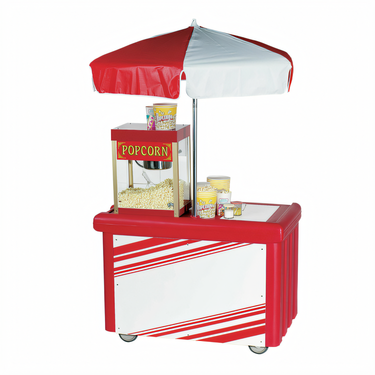 Product image #1 for Cambro Camcruiser® Hot Red Vending Cart with Single Full-Size Pan Well and 60-Inch Umbrella