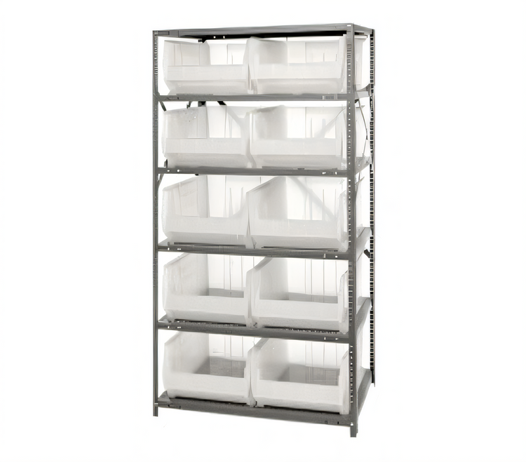 Product image #1 for Quantum Heavy-Duty Stationary Wire Shelving Unit with 8 Shelves and 10 Clear Bins, 24 x 36 x 75 Inches