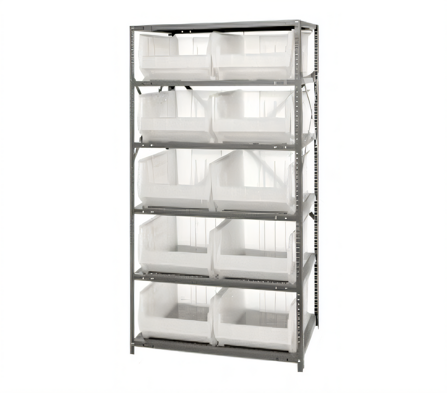 Product image #1 for Quantum Heavy-Duty Stationary Wire Shelving Unit with 8 Shelves and 10 Clear Bins, 24 x 36 x 75 Inches