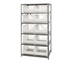 Thumbnail image #1 for Quantum Heavy-Duty Stationary Wire Shelving Unit with 8 Shelves and 10 Clear Bins, 24 x 36 x 75 Inches