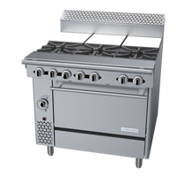 Garland Cuisine Series 36-Inch Heavy Duty Gas French Top Range with Convection Oven, 3 Open Burners and 3 Hot Tops