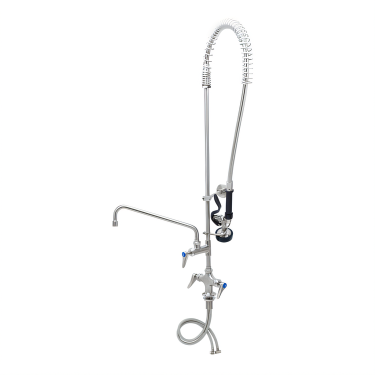 Product image #1 for T&S Brass Single Hole Deck Mount Mixing Faucet with 12-Inch Swing Nozzle, Spray Valve, and Overhead Spring