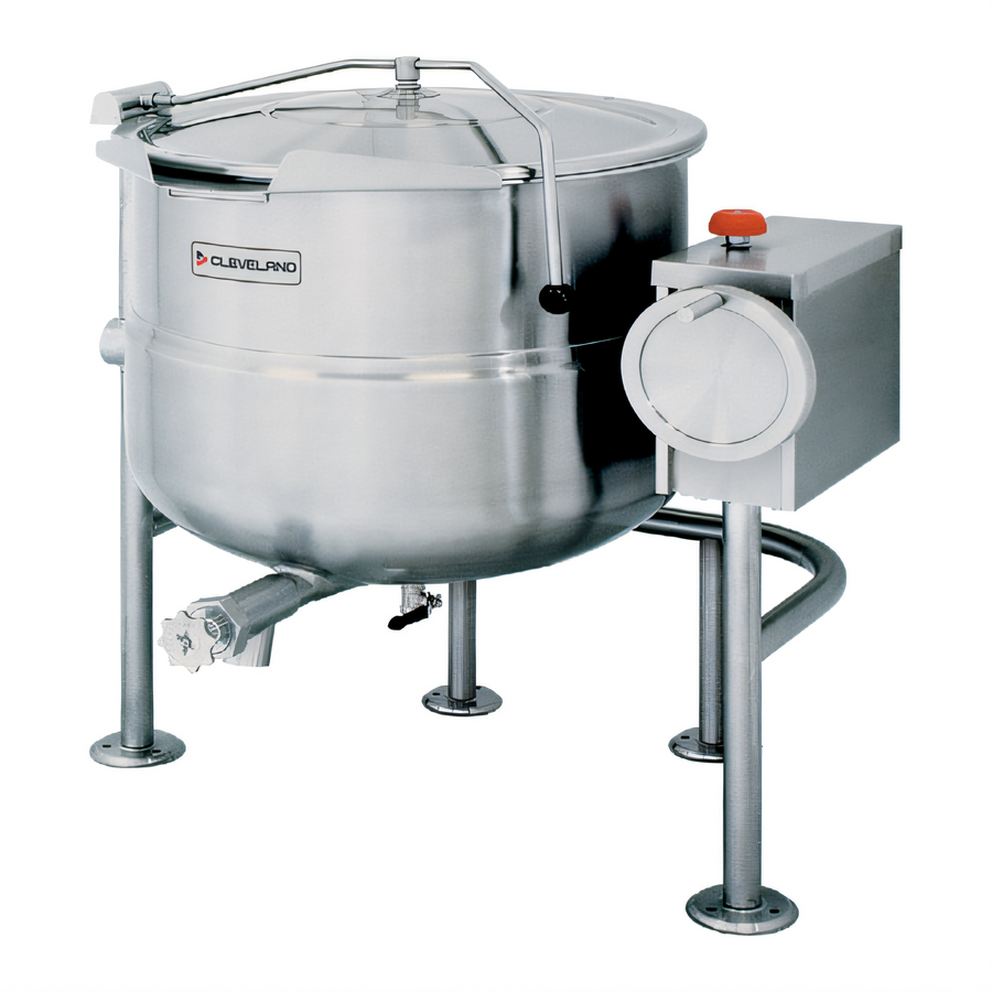 Product image #1 for Cleveland Range KDL100T 100-Gallon Direct Steam Tilting Steam Kettle with Open Quad-Leg Base