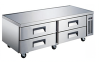 Hurakan by Equip.me 72-Inch 4-Drawer Chef Base Refrigerator, Stainless Steel, Self-Contained Side-Mounted