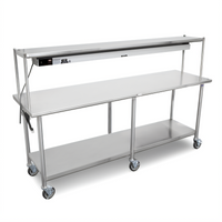 John Boos Mobile Stainless Steel Expediting Work Table with Infrared Food Warmer, Overshelf, and Locking Casters, 84 x 24 x 54 Inches