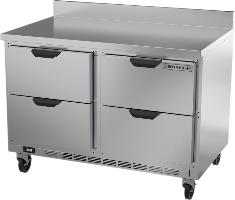 Product image #1 for Beverage-Air WTRD48AHC-4-FIP 48-Inch Two-Section Worktop Refrigerator with 4 Drawers, Rear-Mounted Self-Contained Refrigeration