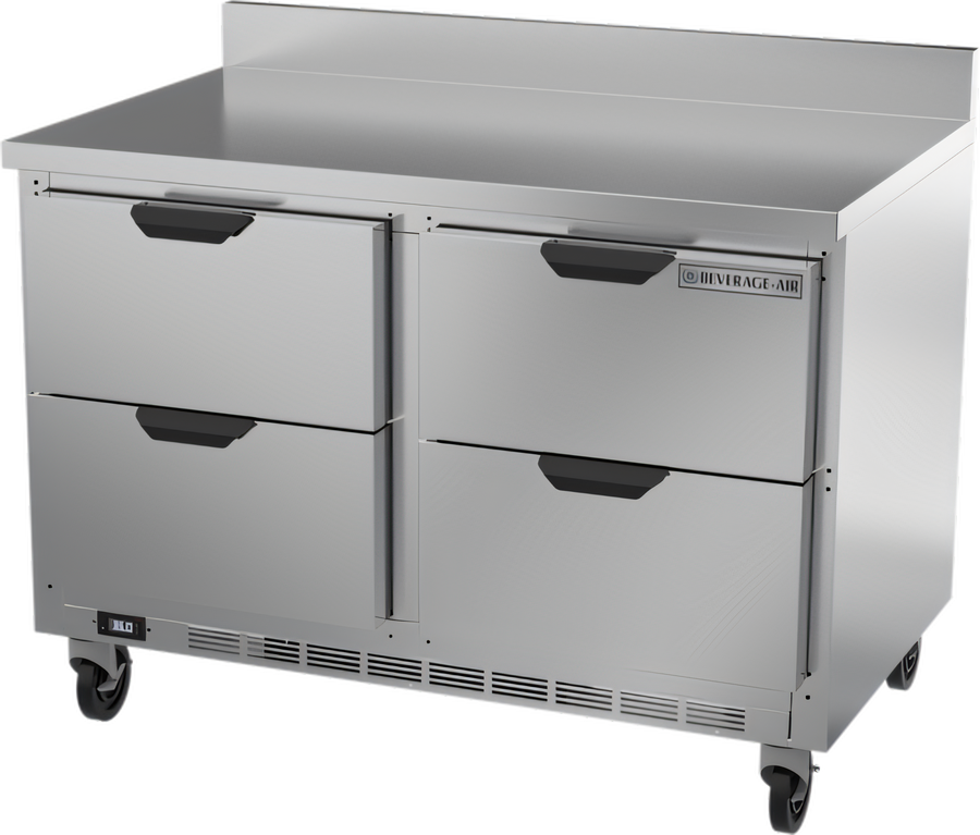 Product image #1 for Beverage-Air WTRD48AHC-4-FIP 48-Inch Two-Section Worktop Refrigerator with 4 Drawers, Rear-Mounted Self-Contained Refrigeration