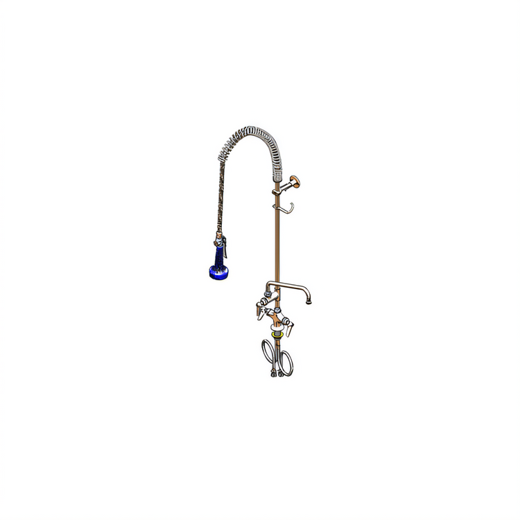 Product image #1 for T&S Brass EasyInstall Deck-Mount Pre-Rinse Unit with Add-On Faucet, 6-Inch Swing Nozzle, 24-Inch Riser, and 44-Inch Hose