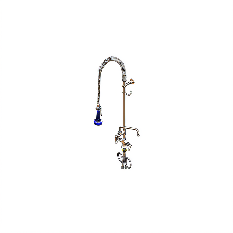 Product image #1 for T&S Brass EasyInstall Deck-Mount Pre-Rinse Unit with Add-On Faucet, 6-Inch Swing Nozzle, 24-Inch Riser, and 44-Inch Hose
