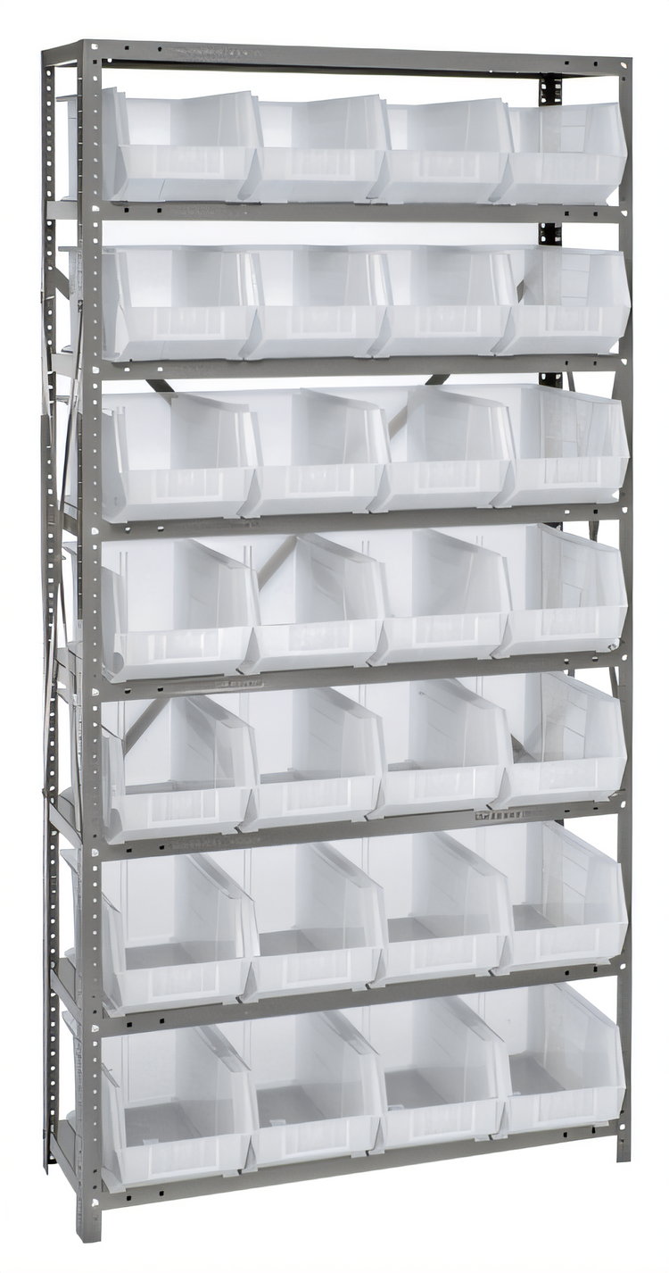 Product image #1 for Quantum Heavy Duty Wire Shelving Unit with 8 Shelves and 28 Clear Bins, 36 x 12 x 75 Inches