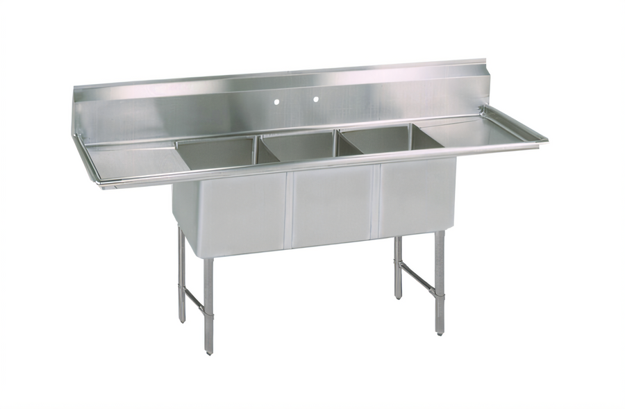Product image #1 for 93-1/4-Inch Three-Compartment Stainless Steel Sink with Left and Right Drainboards and 10-Inch Backsplash