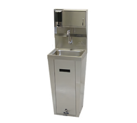 Advance Tabco Pedestal Mounted Hand Sink with 14 x 10 x 5-Inch Bowl, 304 Stainless Steel, Splash-Mounted Faucet, Soap & Paper Towel Dispenser, and Pedal Valves