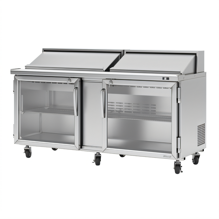 Product image #1 for Turbo Air PRO 72-Inch 2-Section Refrigerated Sandwich/Salad Prep Table with 18-Pan Top and Glass Doors