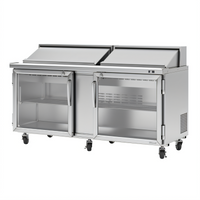 Turbo Air PRO 72-Inch 2-Section Refrigerated Sandwich/Salad Prep Table with 18-Pan Top and Glass Doors