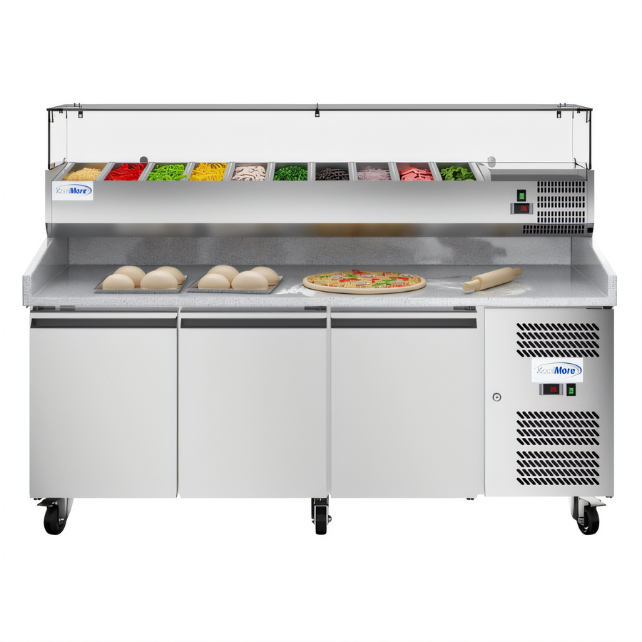Product image #1 for KoolMore Commercial 79.5-Inch Granite Top Refrigerated Pizza Prep Counter, 3-Section, Stainless Steel