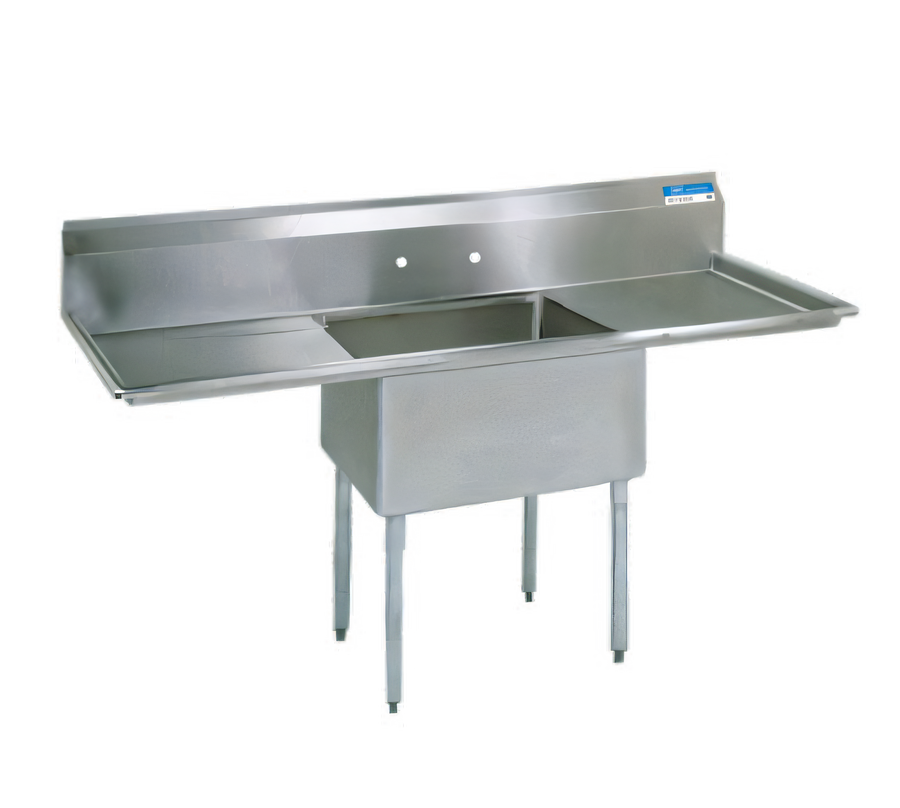 Product image #1 for BK Resources Floor Model One-Compartment Double Drainboard Sink, 18" x 24" Bowl, 9" Backsplash, Galvanized Legs