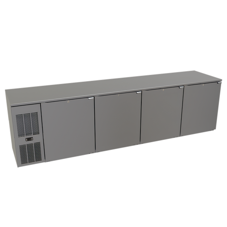 Product image #1 for Glastender One Zone Front-Serviced Low-Profile Undercounter Reach-In Cooler, 108 Inch, Four-Section, Self-Contained, Stainless Top
