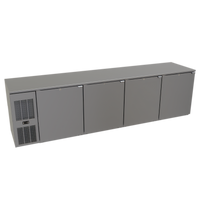 Glastender One Zone Front-Serviced Low-Profile Undercounter Reach-In Cooler, 108 Inch, Four-Section, Self-Contained, Stainless Top