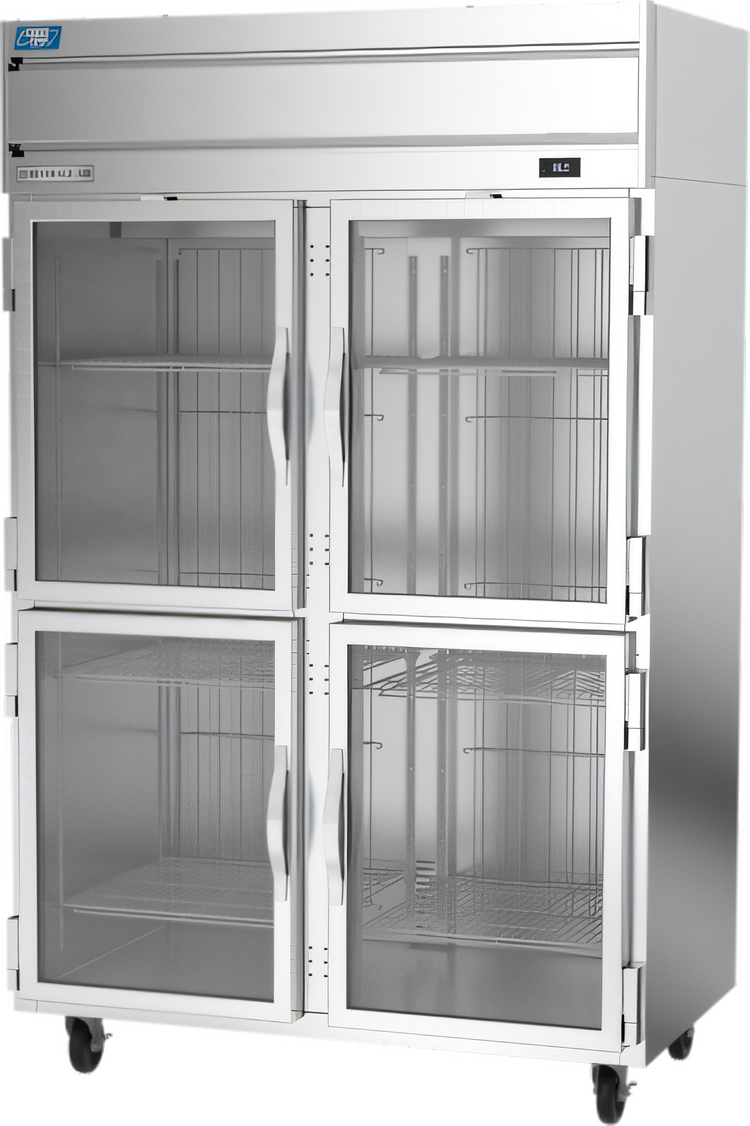 Product image #1 for Beverage-Air Cross Temp Top-Mounted Two-Section Reach-In Convertible Refrigerator/Freezer, 4 Hinged Half-Glass Doors