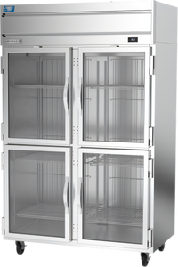 Beverage-Air Cross Temp Top-Mounted Two-Section Reach-In Convertible Refrigerator/Freezer, 4 Hinged Half-Glass Doors