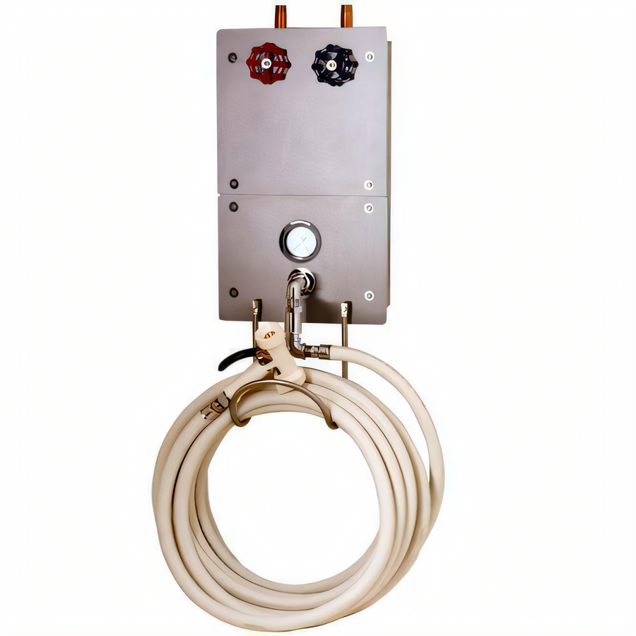 Product image #1 for Wall-Mount Recessed Cabinet Washdown Station with 3/4" Mixing Valve, 50' Hose, and Rear-Trigger Water Gun