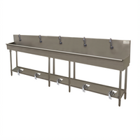 Advance Tabco 5-Station Toe-Push Floor-Mounted Hand Wash Sink with Gooseneck Spouts, 100-Inch Stainless Steel