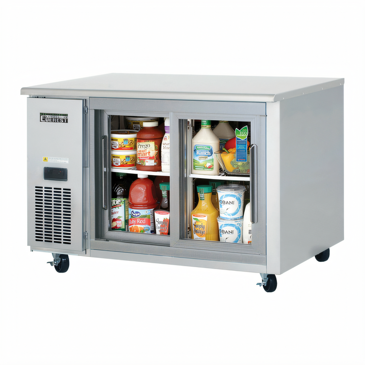 Product image #1 for Everest Refrigeration Two-Section Undercounter/Worktop Refrigerator with Sliding Glass Doors, 47-1/2 Inches Wide