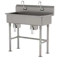 Advance Tabco 40-Inch Two-Station Freestanding Knee Operated Hand Sink, 14 Gauge 304 Stainless Steel