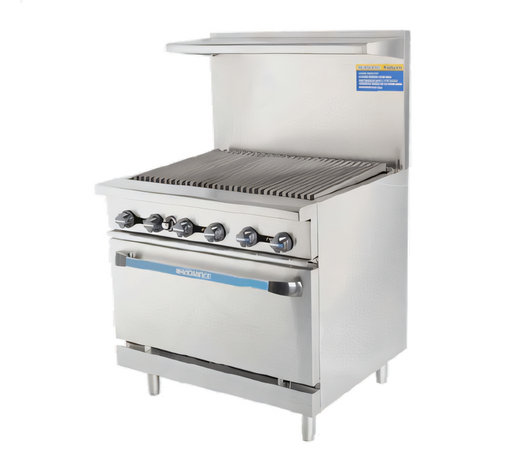 Product image #1 for Turbo Air Radiance Heavy Duty 36-Inch LP Gas Commercial Range with Radiant Charbroiler Top and Standard Oven Base