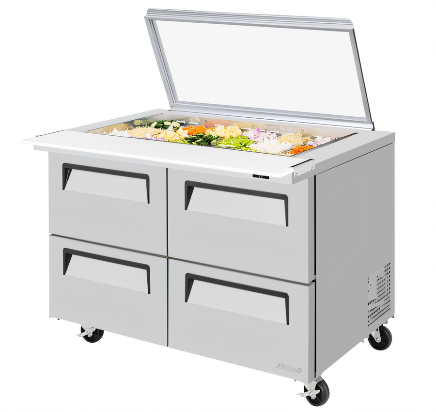 Product image #1 for Turbo Air Super Deluxe 48-1/4-Inch Two-Section Refrigerated Mega Top Sandwich/Salad Prep Table with Glass Lid and 4 Drawers