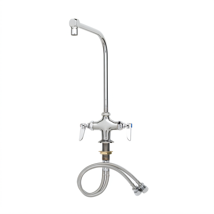 Product image #1 for T&S Brass Single-Hole Mixing Faucet with 8-Inch 90° Swing Nozzle and Lever Handles