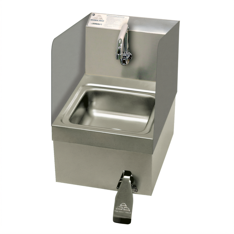 Product image #1 for Advance Tabco 7-PS-58 Skirted Wall Mounted Stainless Steel Hand Sink, 9 x 9 x 5 Bowl, with Knee Valve and Side Splashes