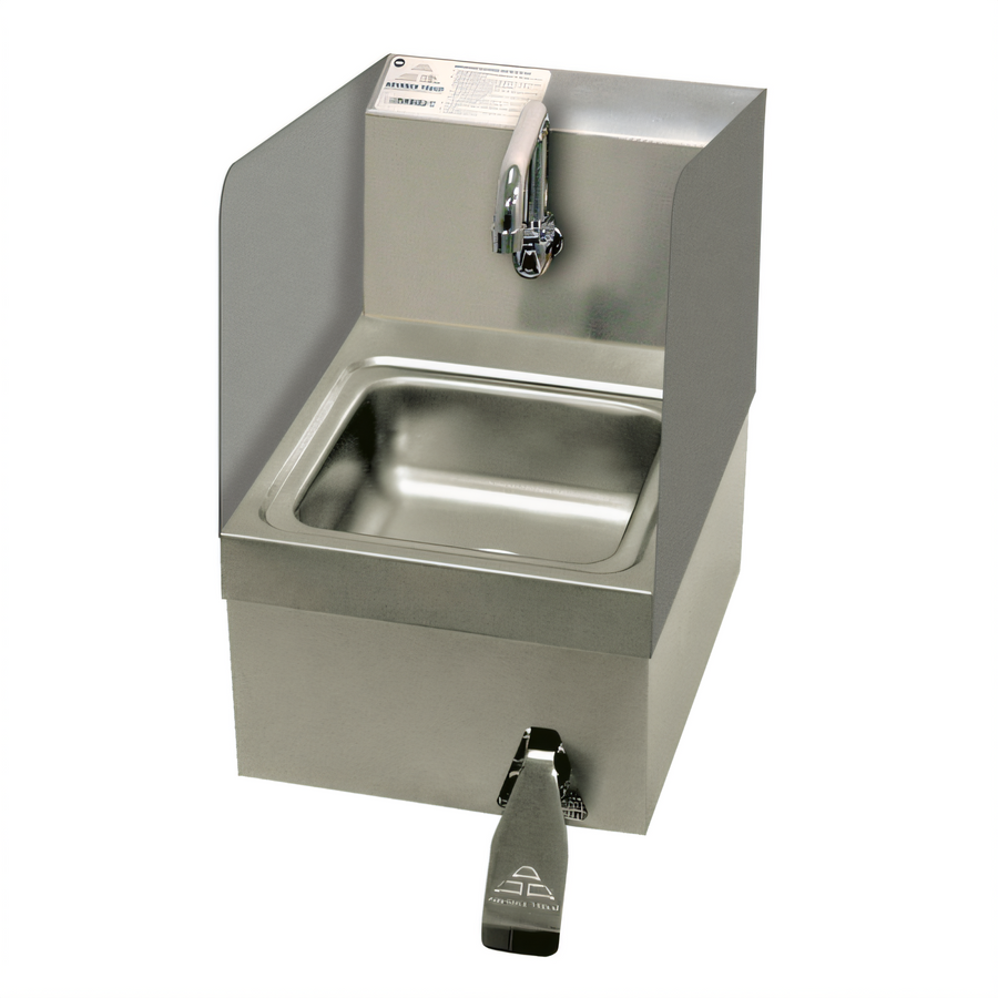 Product image #1 for Advance Tabco 7-PS-58 Skirted Wall Mounted Stainless Steel Hand Sink, 9 x 9 x 5 Bowl, with Knee Valve and Side Splashes