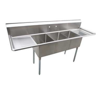 Serv-Ware 102-Inch Wide 3-Compartment Economy Sink with Left and Right Drainboards, 14-Inch Deep, 304 Stainless Steel