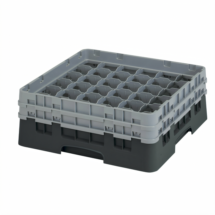 Product image #2 for Cambro Camrack® Full Size Low Profile 36-Compartment Glass Rack, Black, with 2 Soft Gray Extenders