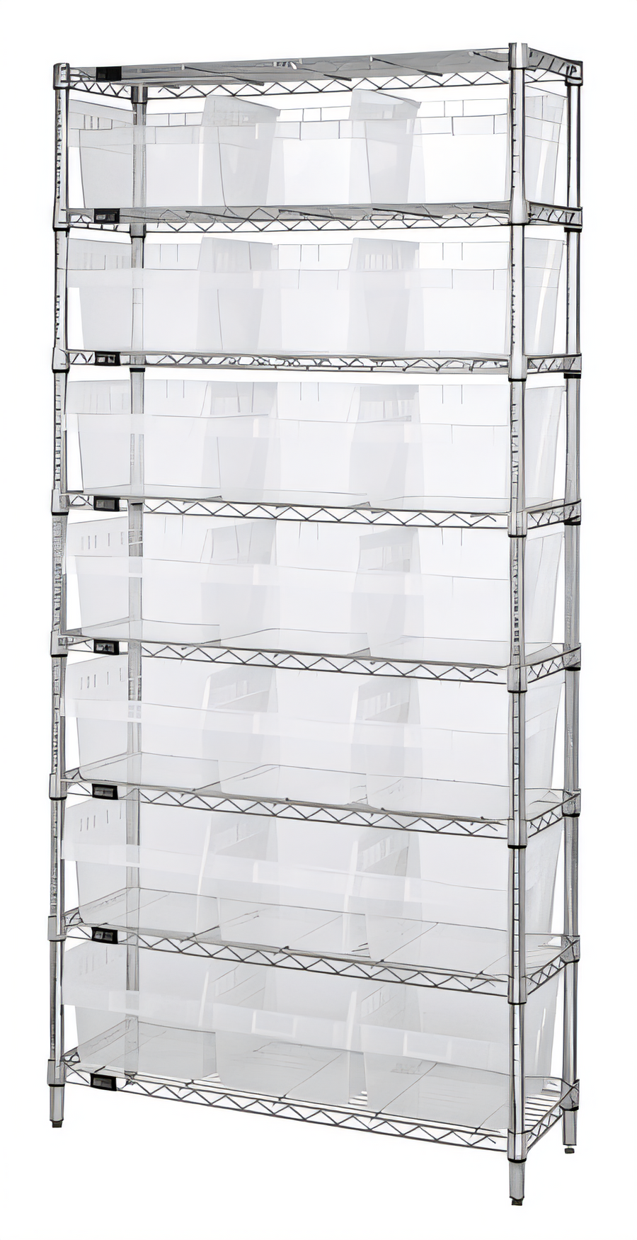Product image #1 for Quantum WR8-809CL Chrome-Plated Bin Wire Shelving System with 8 Shelves and 21 Clear Bins