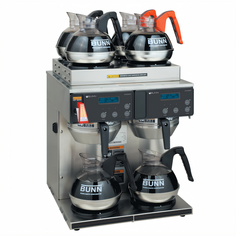 Product image #1 for BUNN AXIOM 4/2 Twin Automatic Fill Double Commercial Drip Coffee Brewer with 6 Warmers, 15 Gallons per Hour