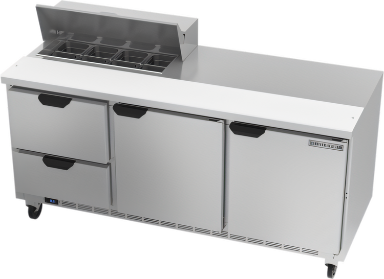 Product image #1 for Beverage-Air 72-Inch Three-Section Sandwich Top Refrigerated Prep Table with 8-Pan Opening, 2 Drawers, and 2 Doors