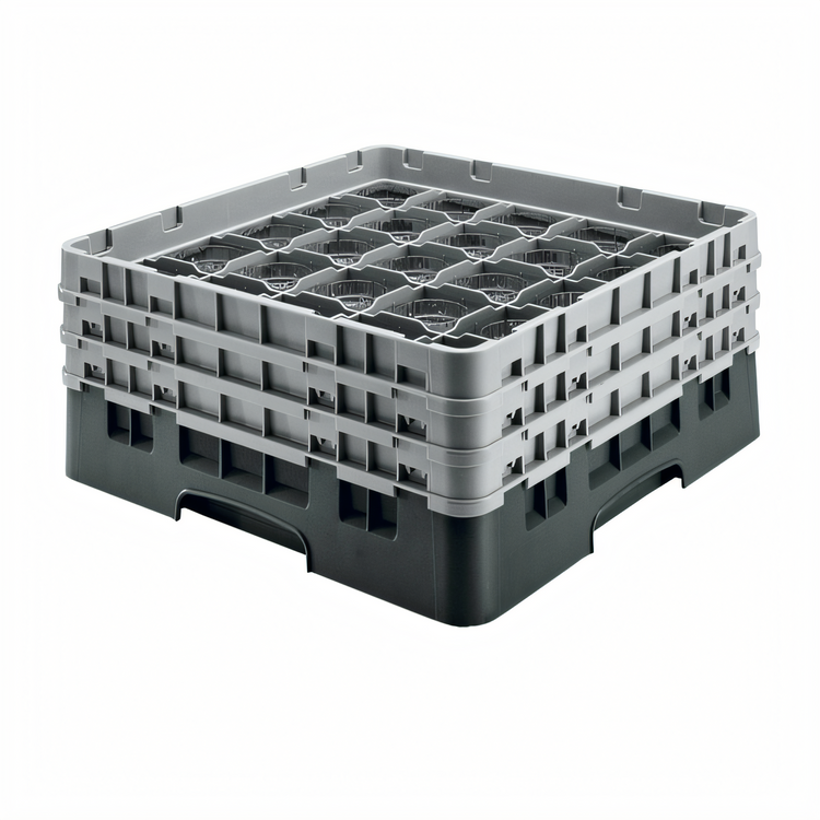 Product image #2 for Camrack Full-Size Low-Profile 36-Compartment Glass Rack with 2 Soft Gray Extenders, Black