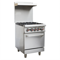 Omcan 24-Inch Liquid Propane Commercial Gas Range with 4 Open Burners and Standard Oven