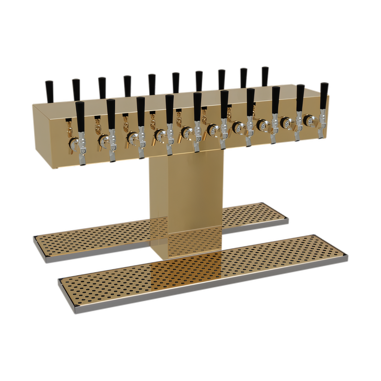 Product image #1 for Single-Column Double-Sided Countertop Draft Dispensing Tower, 20 Faucets, Glycol-Cooled, Polished Brass Finish