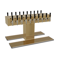 Single-Column Double-Sided Countertop Draft Dispensing Tower, 20 Faucets, Glycol-Cooled, Polished Brass Finish