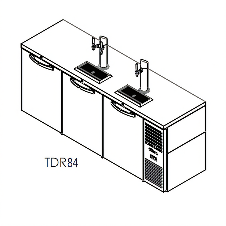 Product image #1 for 84-Inch Three-Section Refrigerated Draft Bar Cooler with Flat Top, Self-Contained