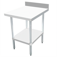 Omcan 24 x 30 Inch 18 Gauge 304 Stainless Steel Equipment Filler Table with 4 Inch Backsplash and Undershelf