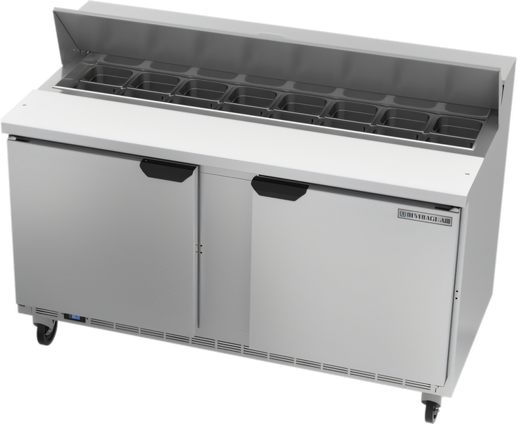 Product image #1 for Beverage-Air 60-Inch Two-Section Sandwich Prep Table Refrigerator, 16-Pan Capacity, Self-Contained R290