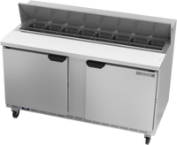 Beverage-Air 60-Inch Two-Section Sandwich Prep Table Refrigerator, 16-Pan Capacity, Self-Contained R290